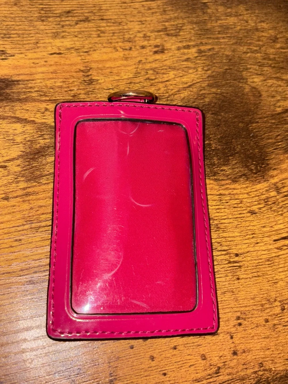 COACH Pink Patent Signature Card Case with Heart Charm